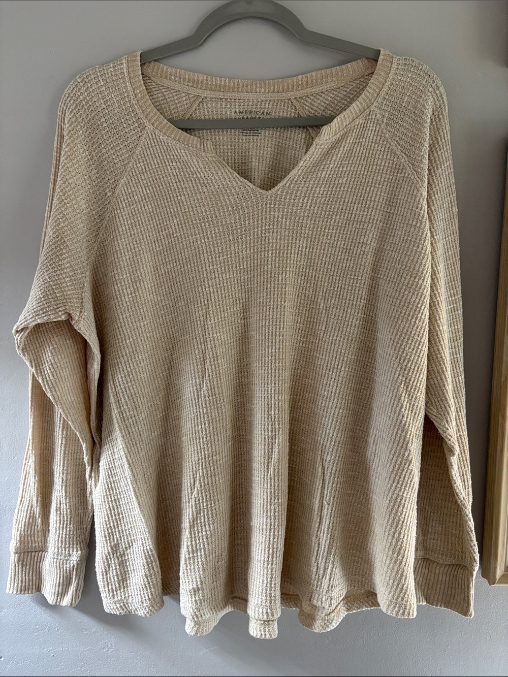 Women’s Cream Waffle-Knit Long Sleeve Top